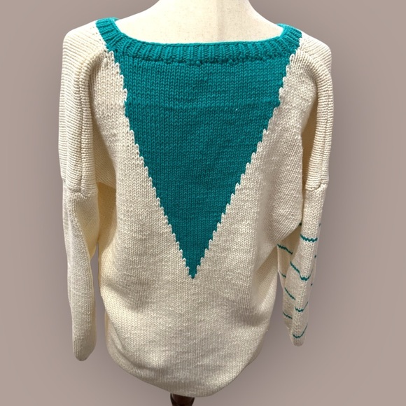 Vintage Cottage Core White and Green Oversized Cotton Sweater Small - Picture 4 of 7